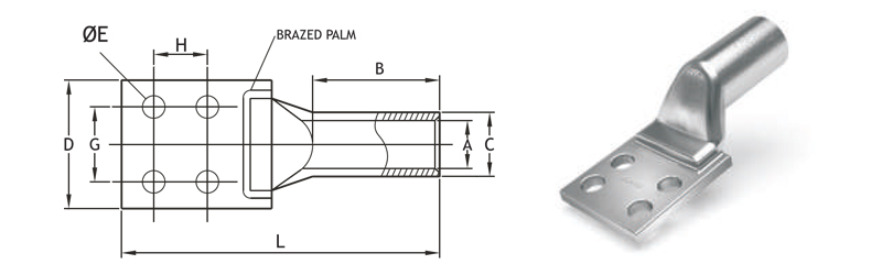 compression cable lugs brazed palm for transformer
